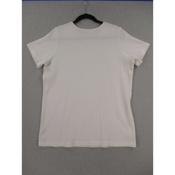 Woman Within White Short Sleeve Ribbed Knit T-Shirt L 18/20 Made In Taiwan - Picture 6 of 7